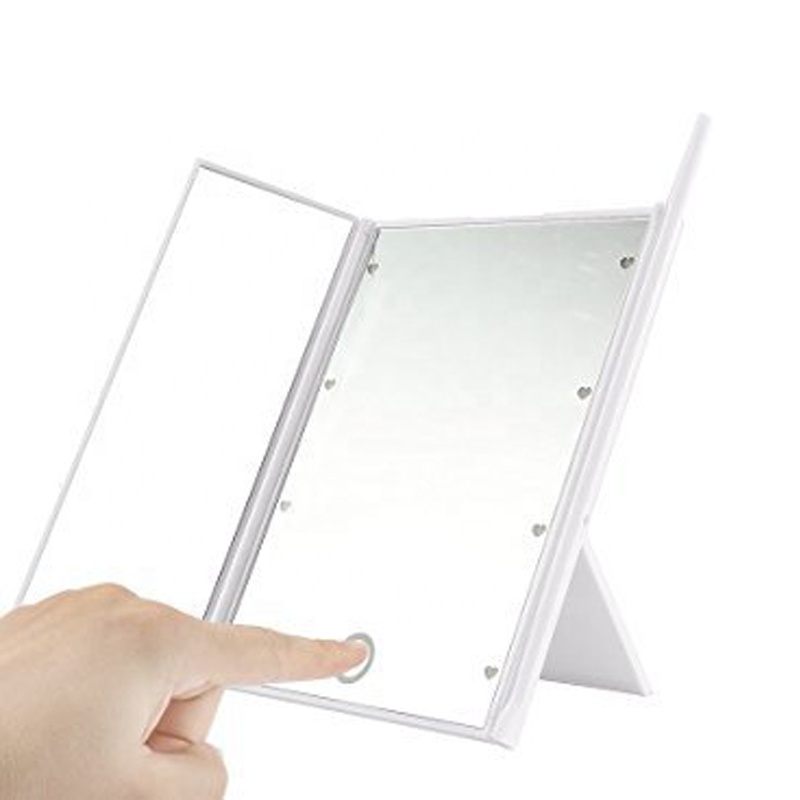 2018 Hot Selling Plastic Three Sides Led Makeup Vanity Mirror With Dimmable Touch Sensor Switch