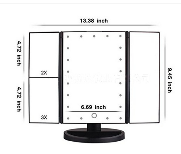 Popular lady makeup dressing table fashion tri-fold lighted led mirror