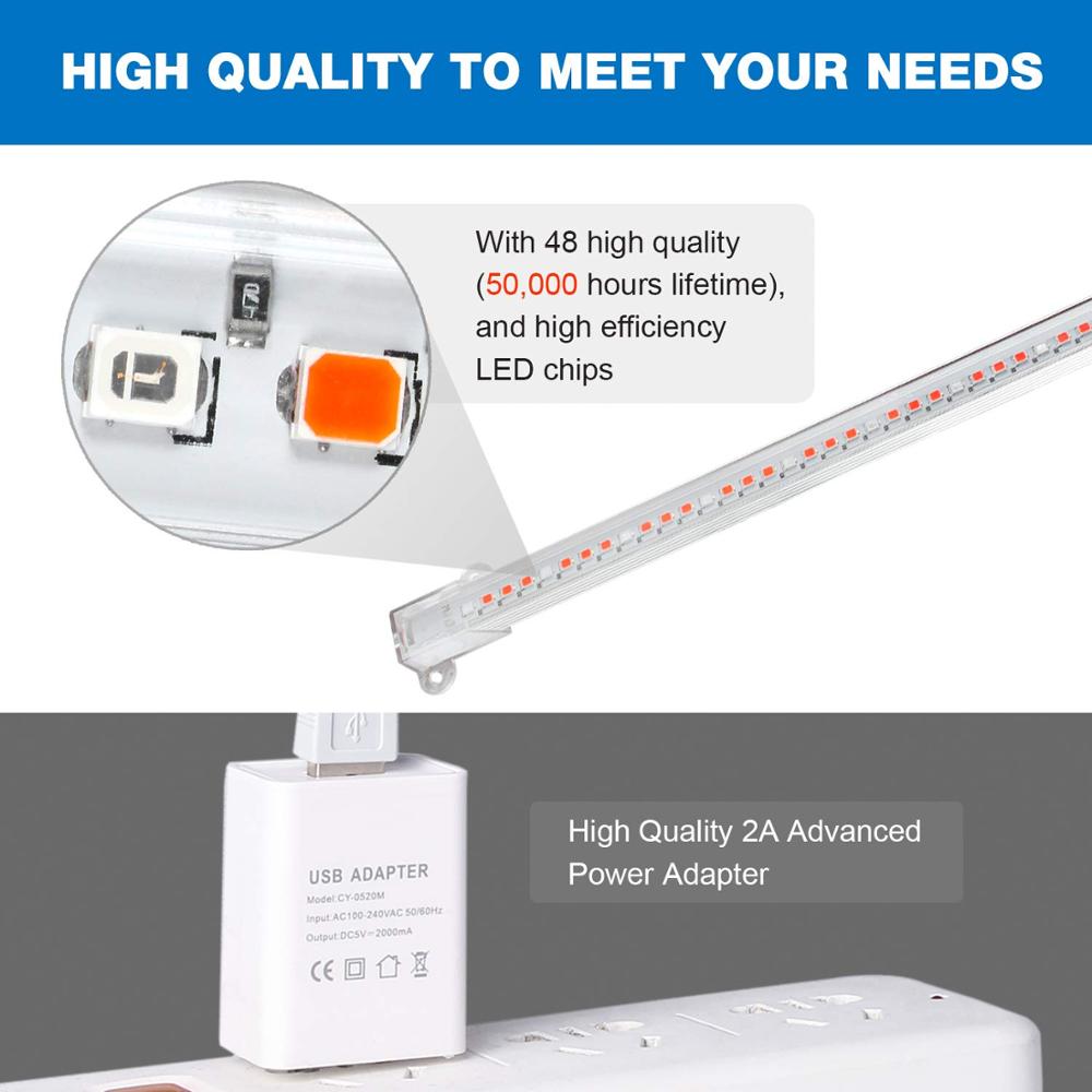 LED Grow Light Strip, Full Spectrum Auto On&Off Every Day Grow Light with 48 LEDs 4 Dimmable Levels for Indoor Plants