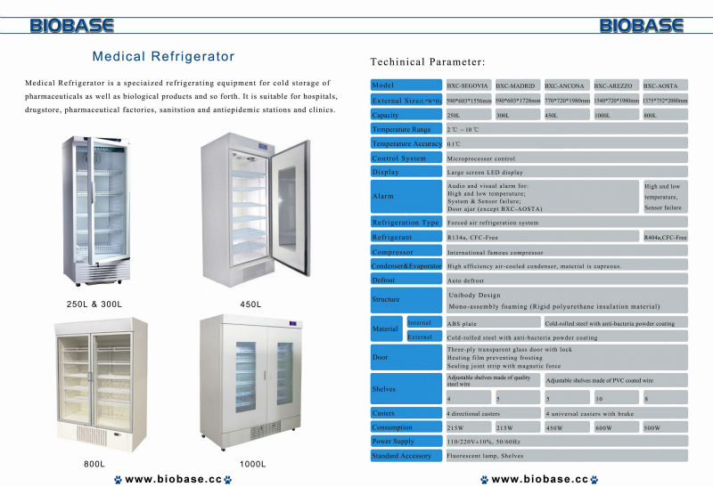 BIOBASE China 2 to 8 temperature 650L Double Door Laboratory Clinic  Laboratory  Refrigerator Price