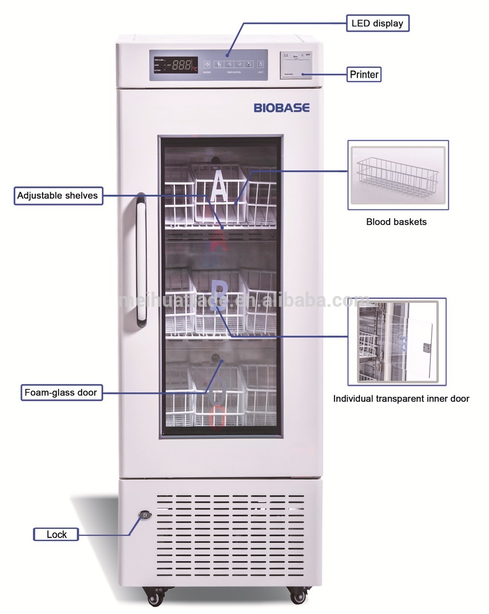 BIOBASE China Laboratory and Hospital equipment Blood Bank Refrigerator Stainless Steel with LED display