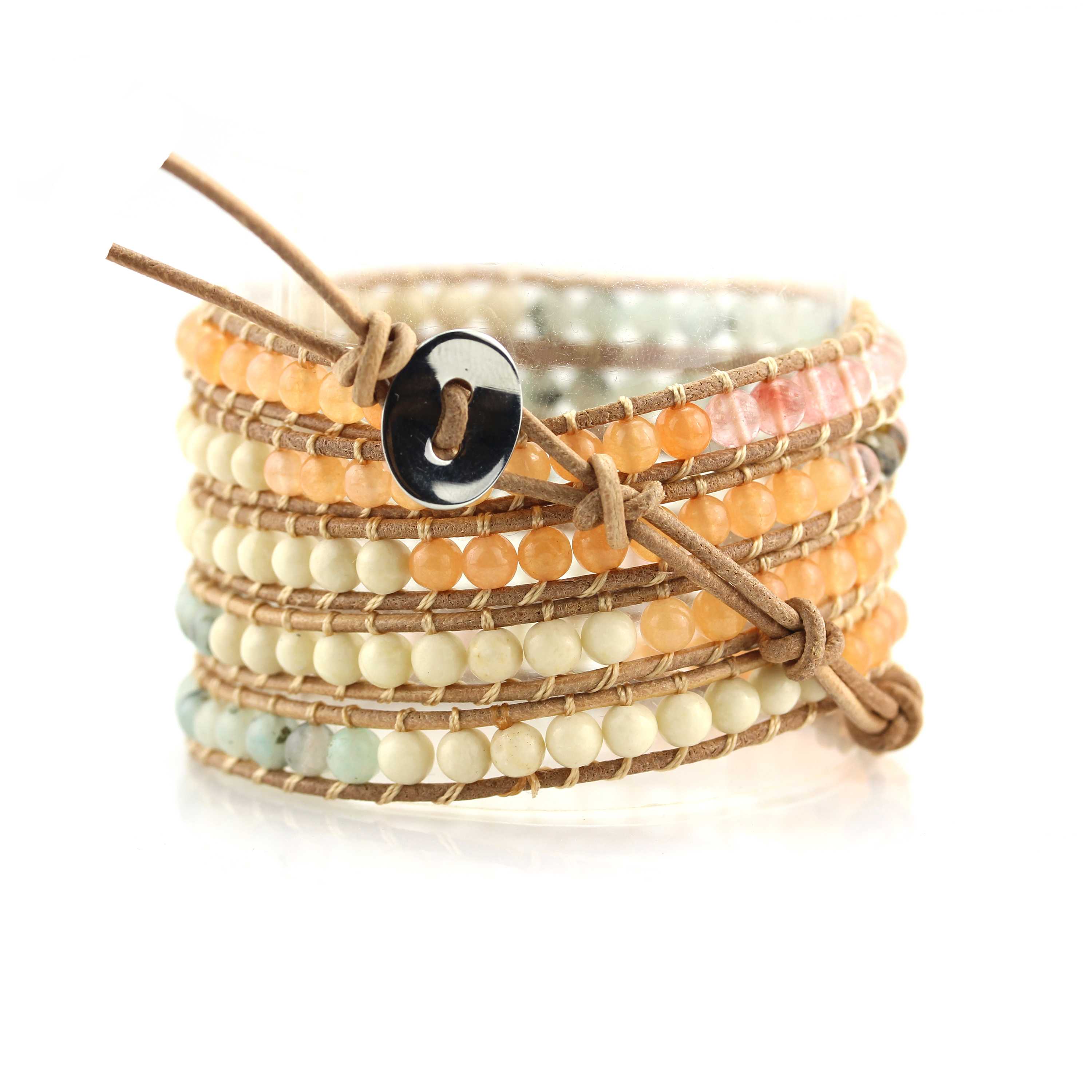 TTT Jewelry Natural Watermelon Skin Light Stone Bead 5 Wrap Handcrafted Bracelet 5 Wraps image14