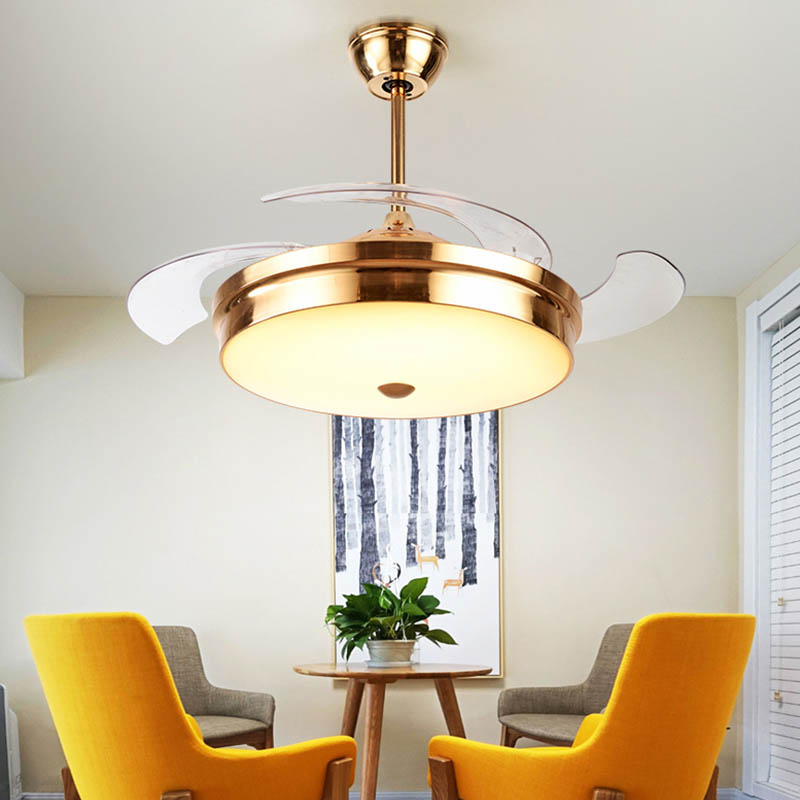 Modern invisible style fan lamp, 4 pieces of French gold ABS plastic fan blades model HJ3381