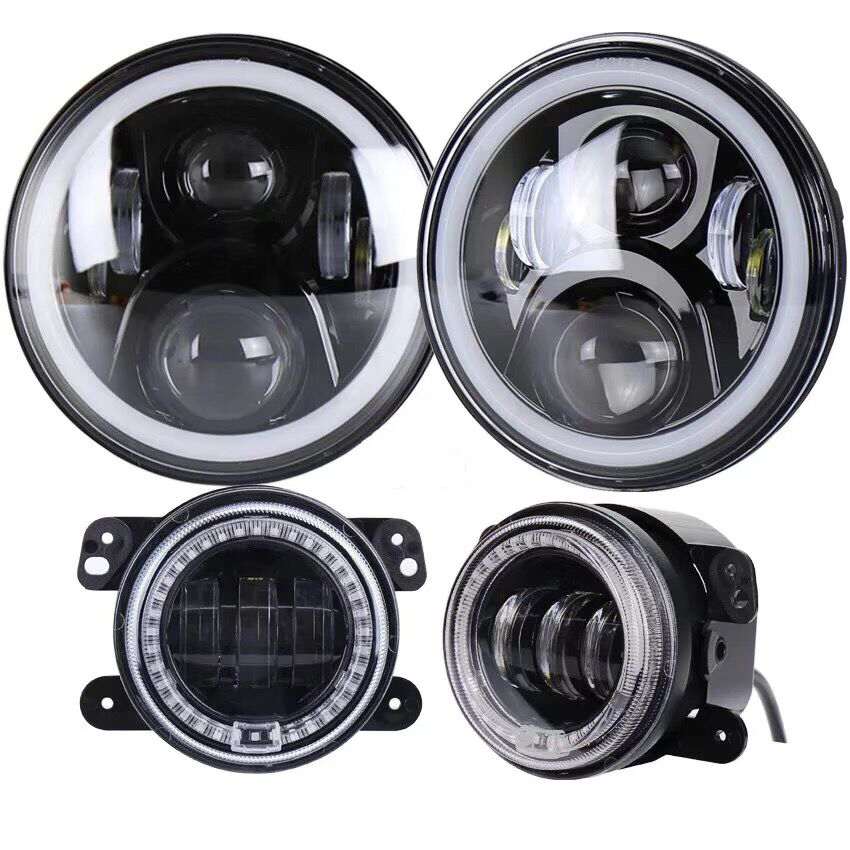 RGB 7 inch led headlamp jeep tj headlights with wrangler fog lights