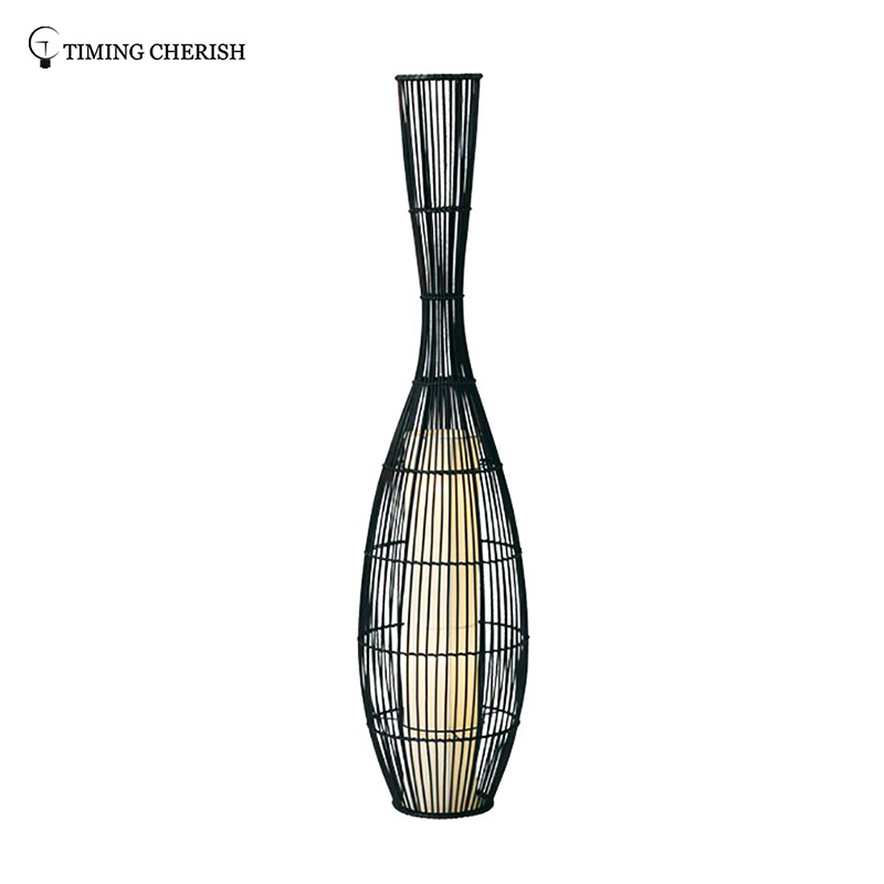 Himalayan 2 Light H1550MM Bowling Hand Woven Wicker Floor Lamp in Black