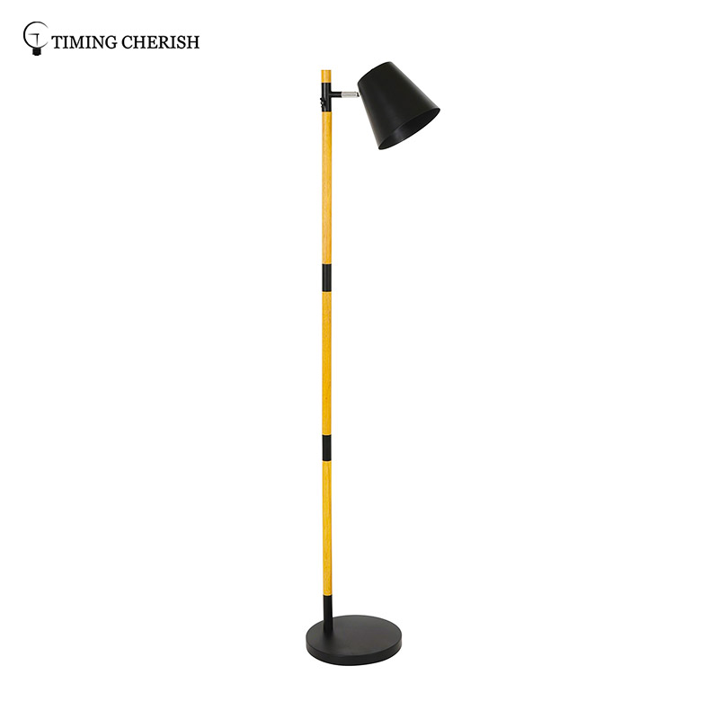 Krohns 1 Light H1620MM Adjustable Head Natural wood Floor Lamp in White/Black