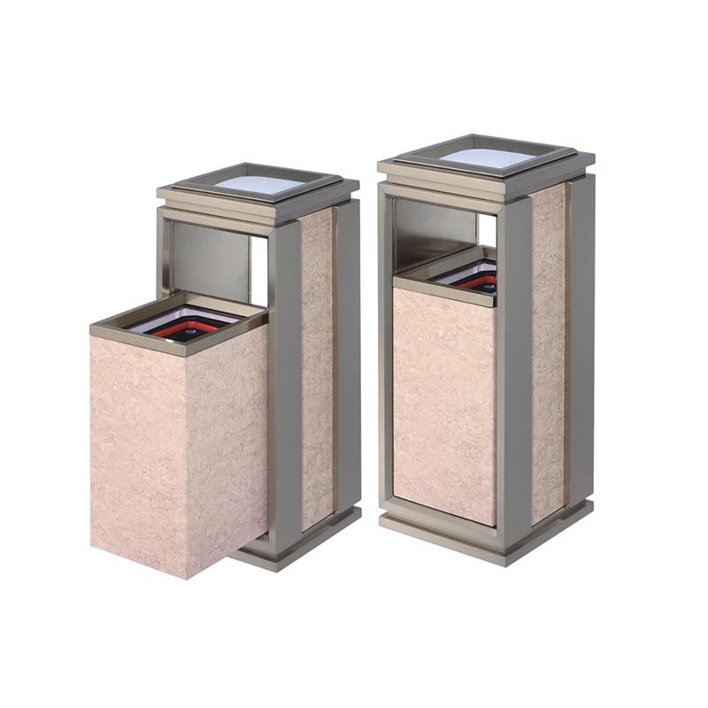  BoXin Indoor square single top open top stainless steel plating champagne gold mobile trash can Hotel trash can image17