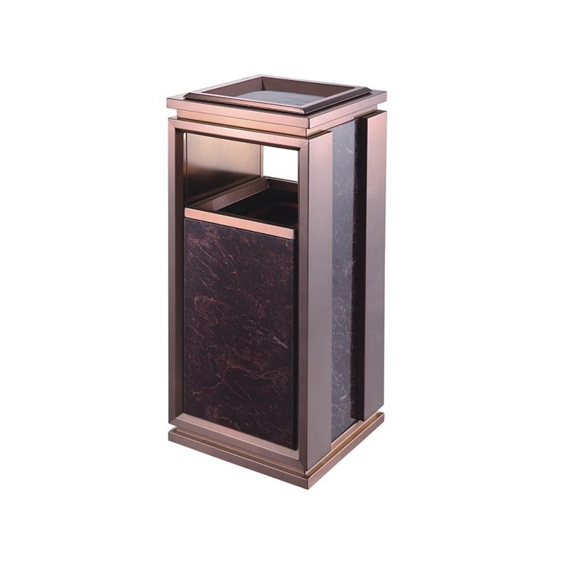  BoXin Indoor square single top open top stainless steel plating champagne gold mobile trash can Hotel trash can image17