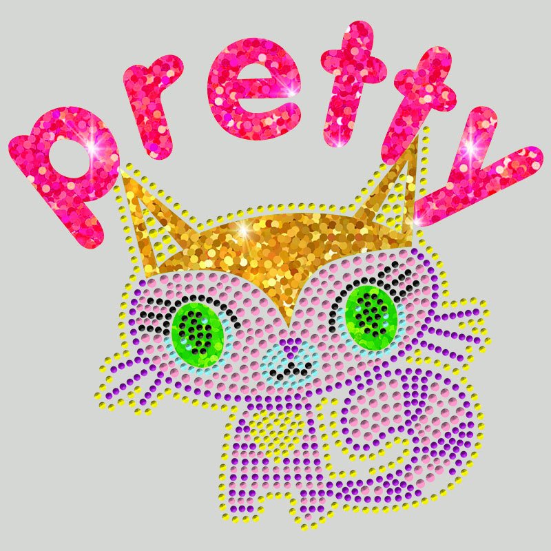 Junhin Iron On pretty cat hot fix motif Rhinestone transfers image44