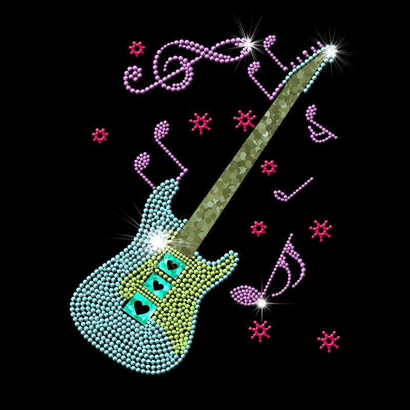 Junhin Latest hot fix guitar musical instrument 7.6*9 inch rhinestones motif Rhinestone transfers image22