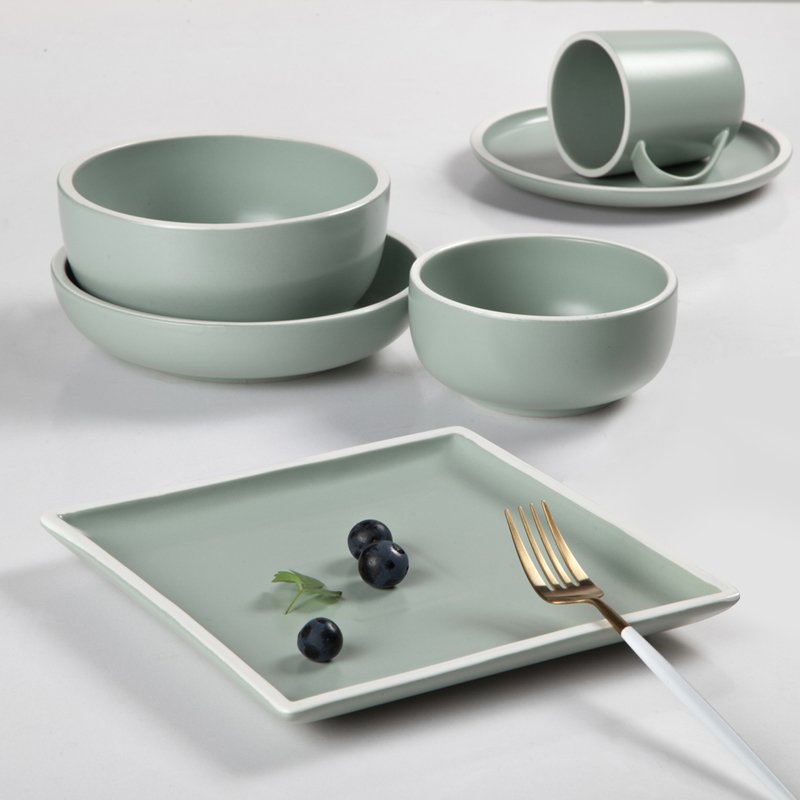 Two Eight Contemporary Style Jade Green Color Porcelain Dinner Set With White Rim - HE PING SERIES 1 Colored Porcelain Dinner Set image15