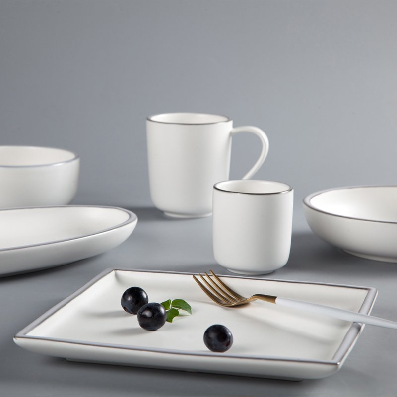 Two Eight Fresh Style Color Porcelain Dinner Set With Light Golden Rim - HE PING SERIES 4 Colored Porcelain Dinner Set image9