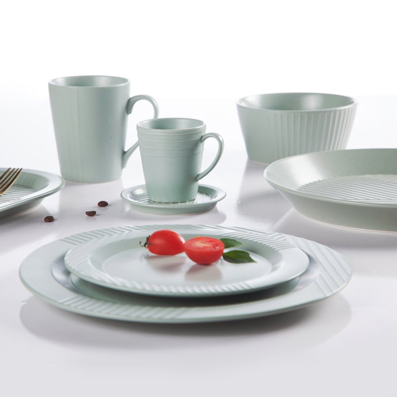 Two Eight Modern Style Jade Green Color Porcelain Dinner Set With Embossed Lines  - MAI TIAN SERIES 4 Colored Porcelain Dinner Set image6