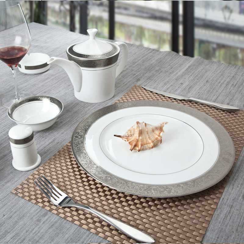 Two Eight Contemporary Style White Round Fine china Dinnerware with Silver Grey Decal - SJB-H064 SERIES Fine china Dinnerware image12