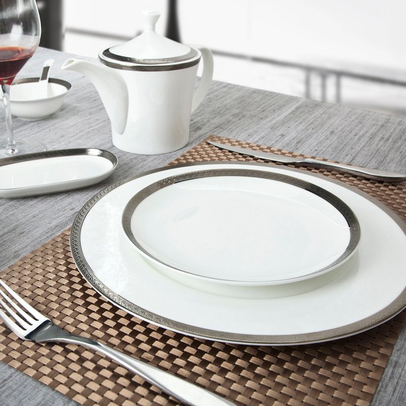 Two Eight Modern Style White Round Fine Bone china Dinnerware With Silver Grey Rim - SJB-H066 SERIES Fine china Dinnerware image10
