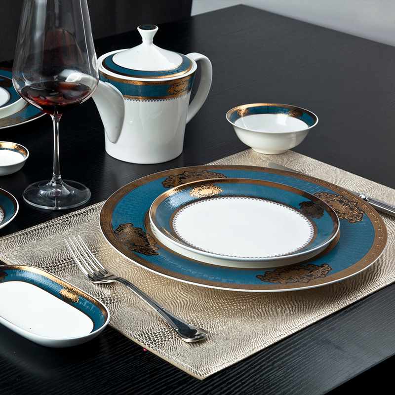 Two Eight Royalty Style Fine Porcelain Dinnerware With Blue & Gold Decal Rim - SJB-H073 SERIES Fine china Dinnerware image3