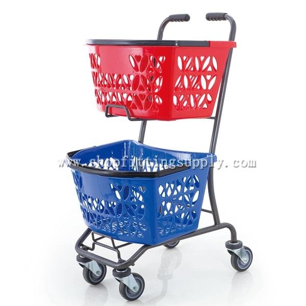 Grace Japanese Style 4 Wheels Double Basket Cart GST-023 Metal Shopping Trolley image22