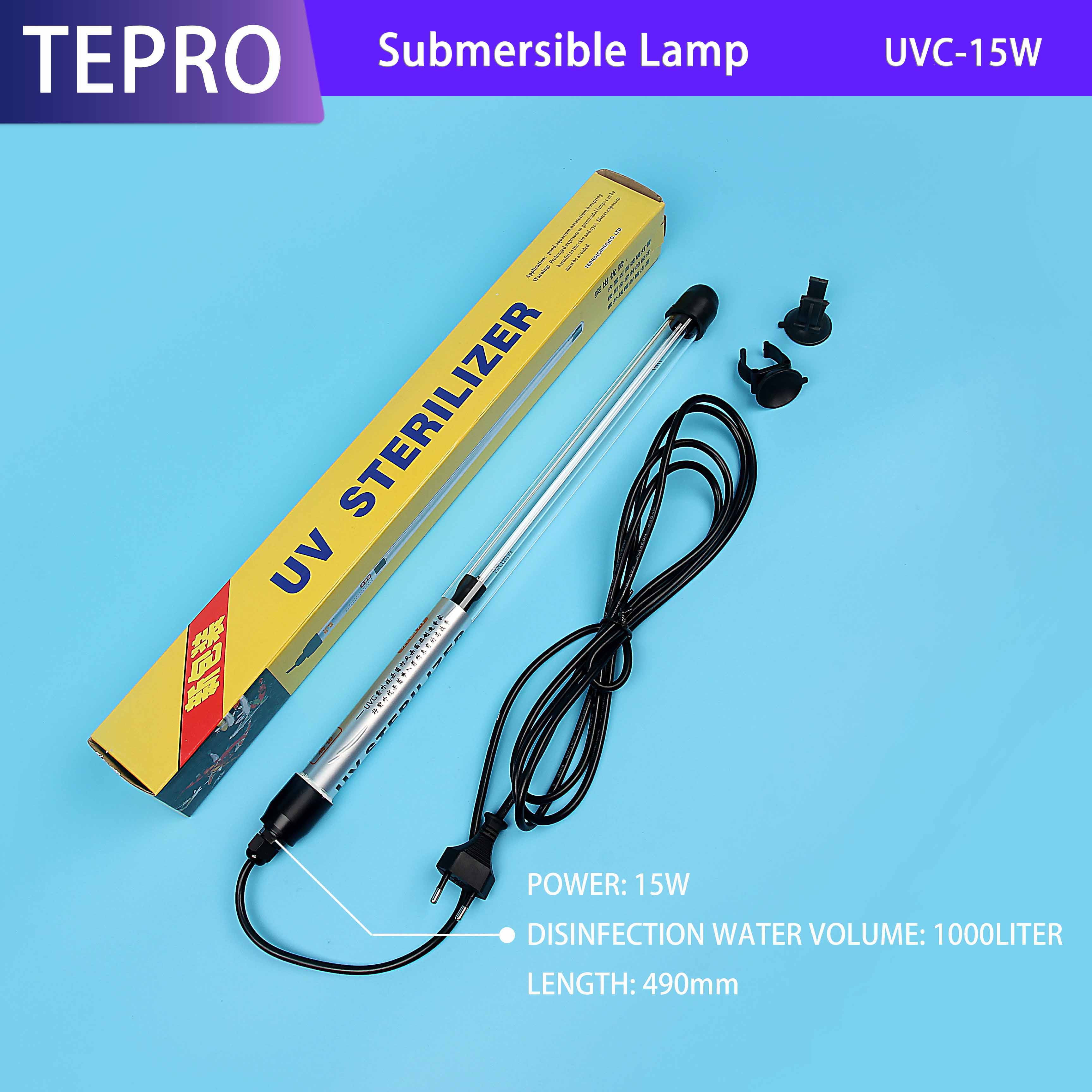 Immersed Type Aquarium Fish Farming UVC 254nm UVC-15W