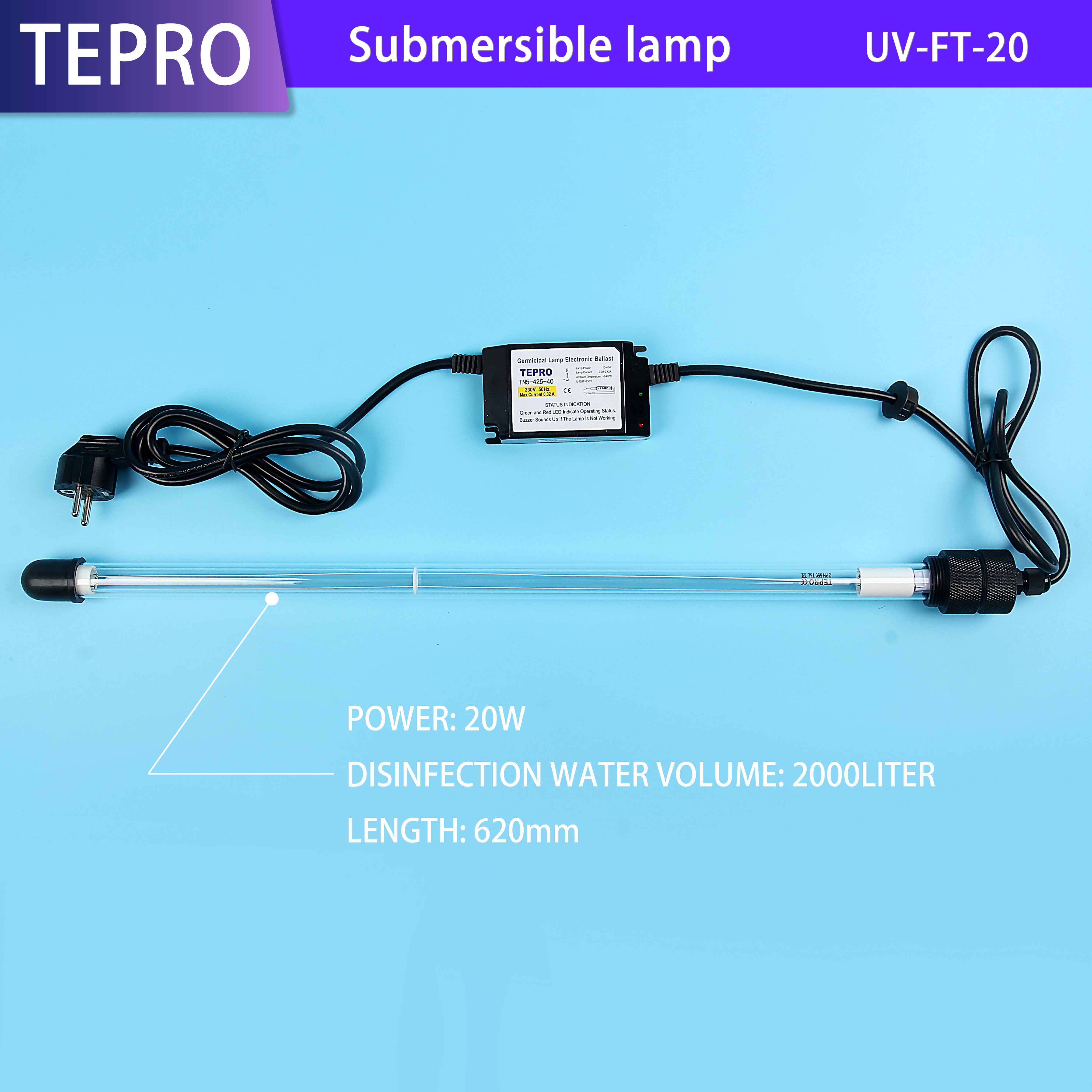 Aquarium Fish Tank Disinfection  110V/220V 20W UV-FT-20