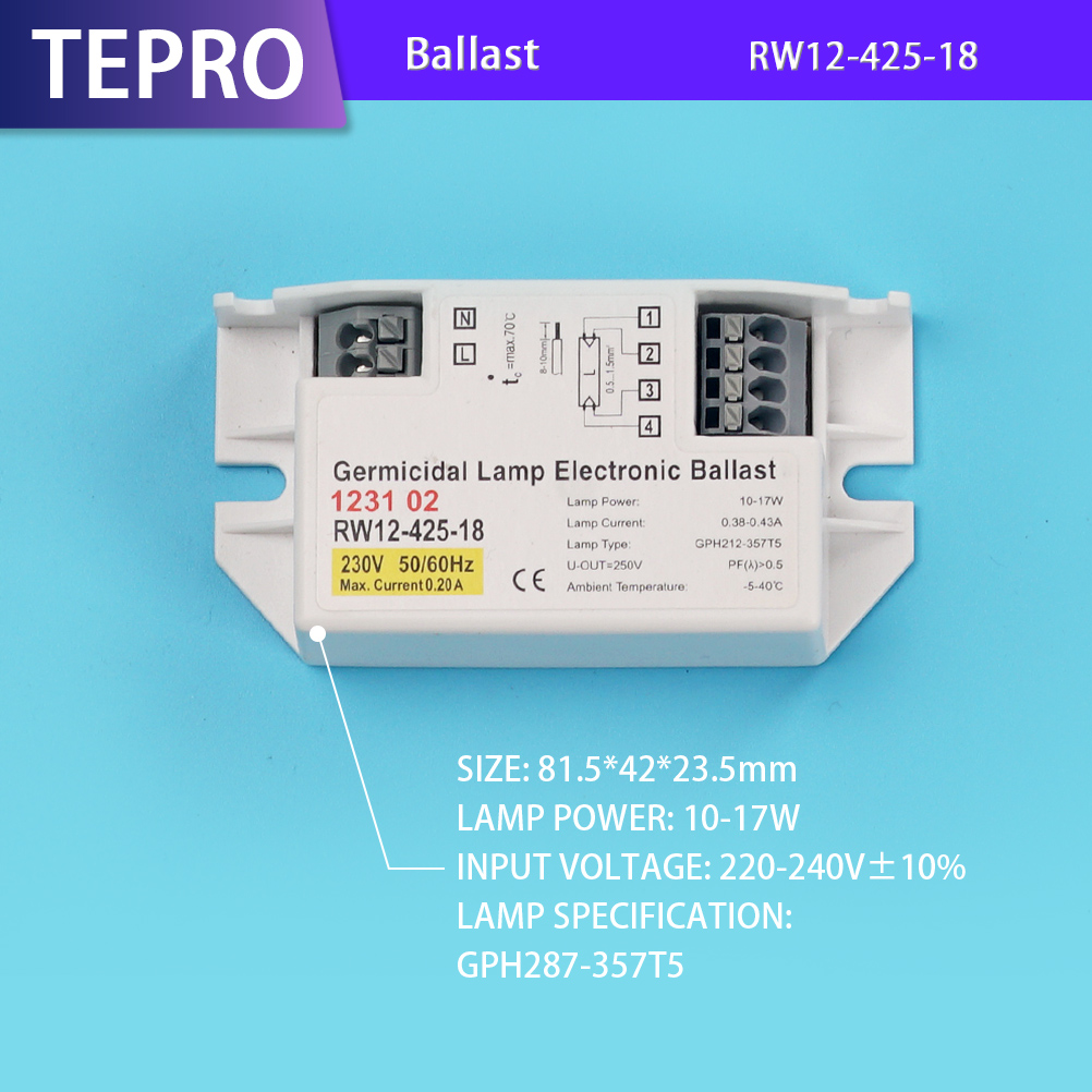 T5 T8 UV Germicidal UVC Lamp Electronic Light Ballasts  RW12-425-18