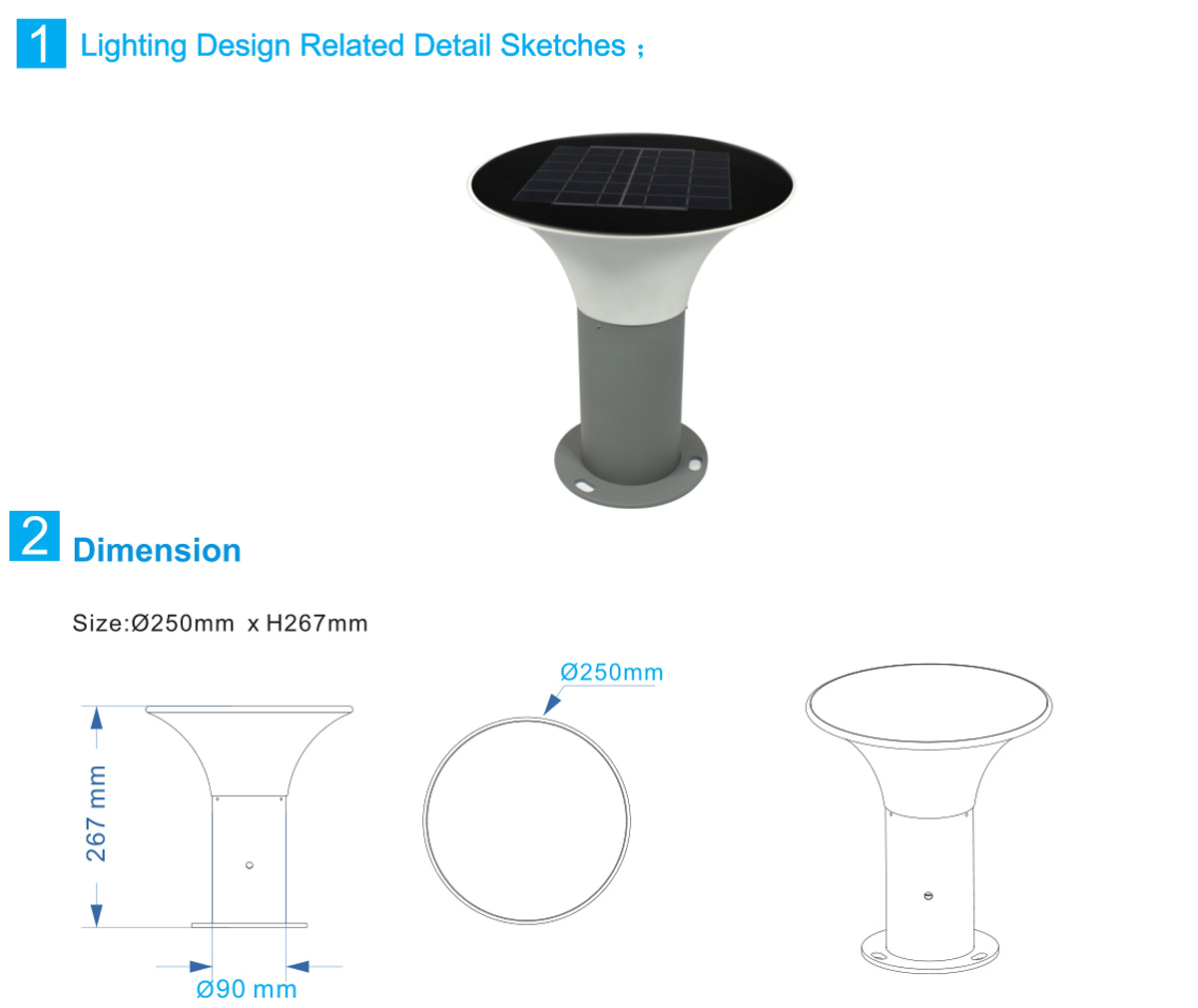 Kons-Best 5w Led Solar Lawn Light 3000k6000k 267mm Inner Switch-1