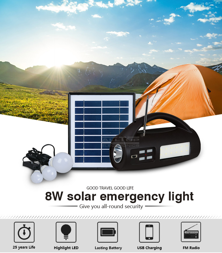 ALLTOP -Solar Lighting System, Energy Saving Ip65 Portable Camping Abs 8w Multifunctional