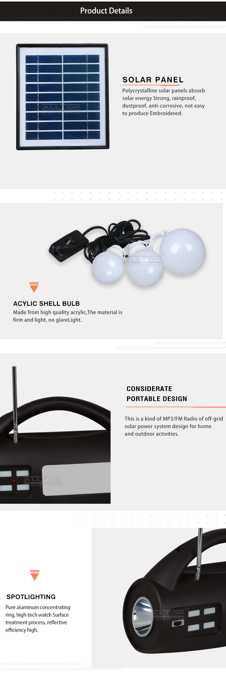 ALLTOP -Solar Lighting System, Energy Saving Ip65 Portable Camping Abs 8w Multifunctional-5