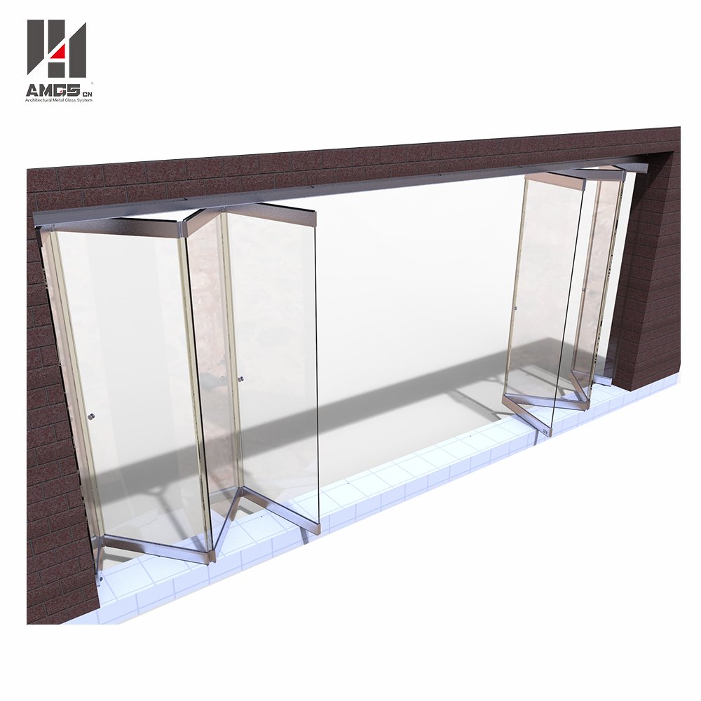 AMGS Frameless Folding Glass Doors For Commercial Shop Or Office Partition Frameless Glass Bifold Door image3