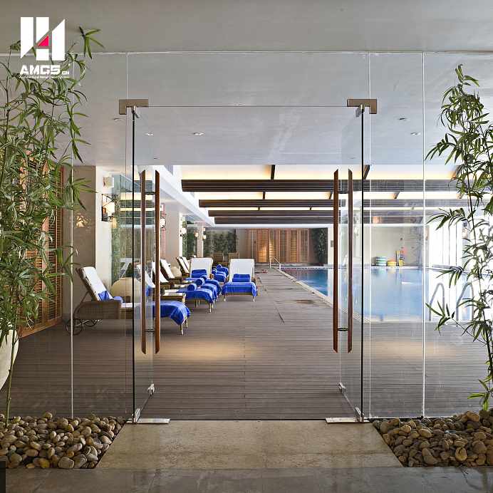 AMGS Frameless Tempered Glass Doors For Commercial Interior Office Frameless Glass Swing Door image7