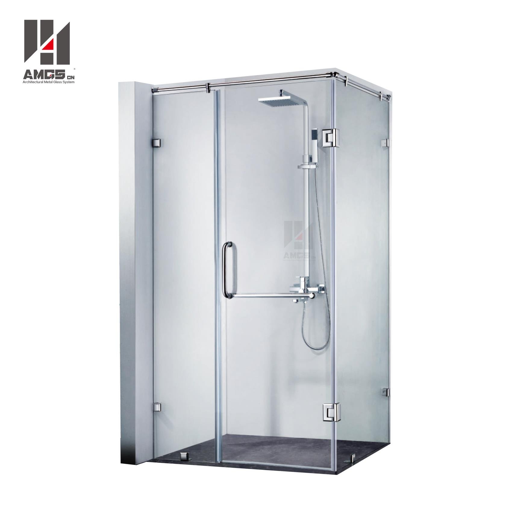 AMGS Bathroom Frameless Swing Tempered Clear Glass Shower Doors Frameless Glass Shower Door image4
