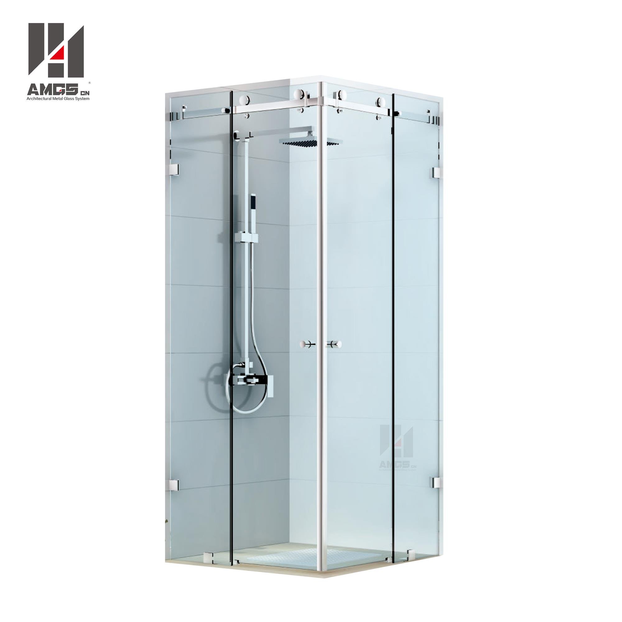 AMGS Bathroom Frameless Shower Sliding Doors With 8-12mm Tempered Glass Frameless Glass Shower Door image2