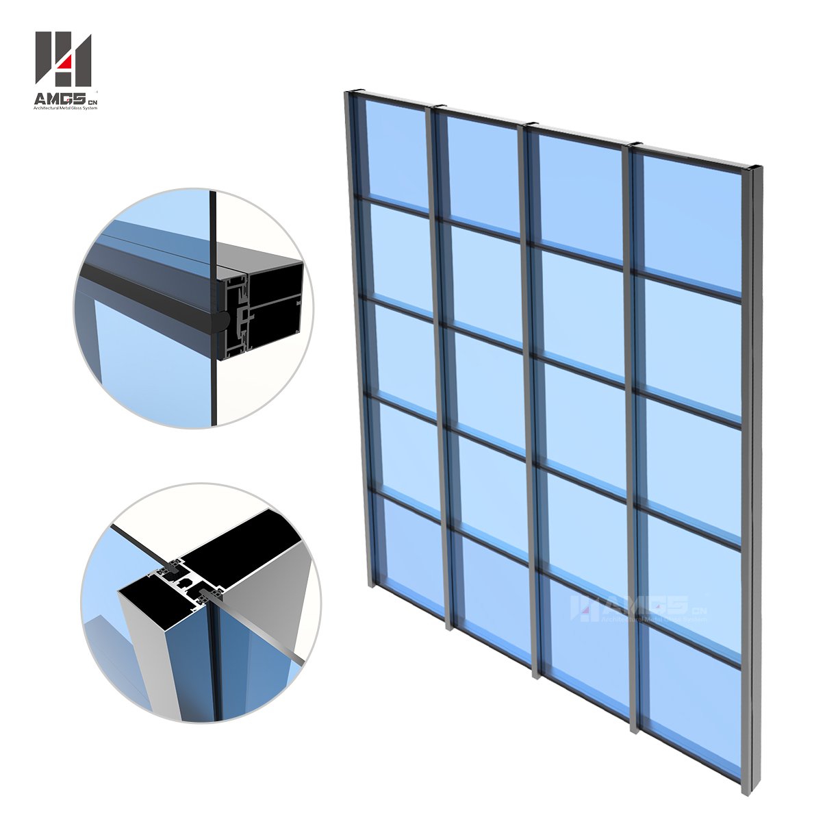AMGS Building Facade Glass Panel Aluminum Glass Curtain Wall Manufacturer Frame Glass Curtain Wall image8