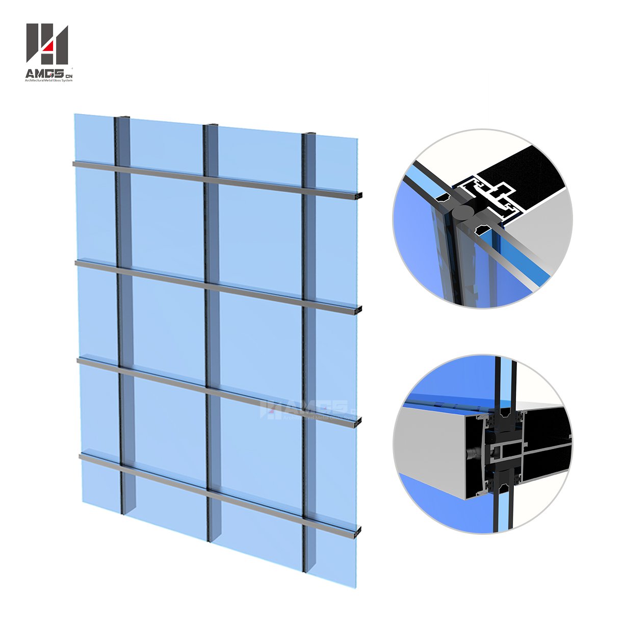 AMGS Aluminum Curtain Wall System For Exterior High Buildings Frame Glass Curtain Wall image7