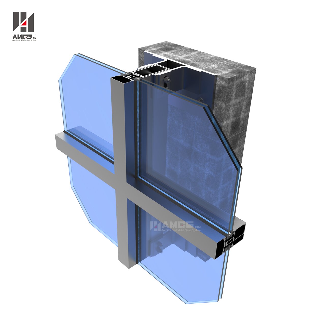 AMGS Aluminum Frame Glass Curtain Wall For Commercial Building Frame Glass Curtain Wall image6