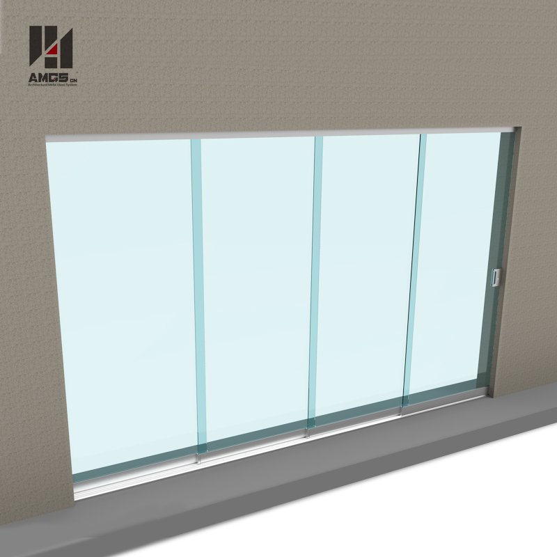 AMGS Commercial exterior balcony tempered glass frameless sliding door Hot Frameless Glass Sliding Door image1