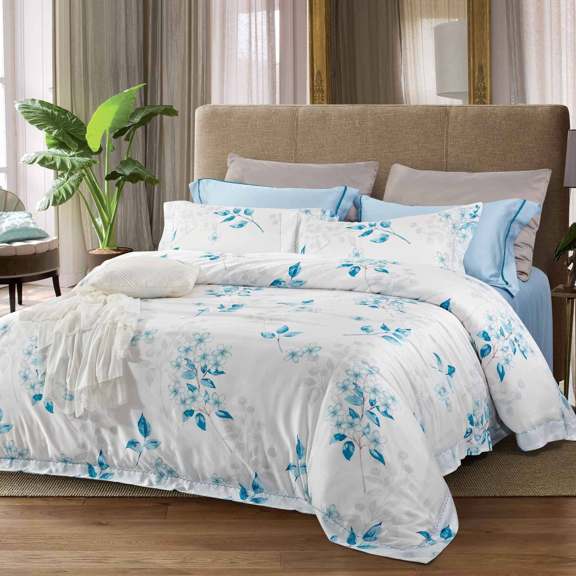 Daphne Fresh Plant Motif Sky Blue Bedding Set 171076 100% Lyocell Printed image76