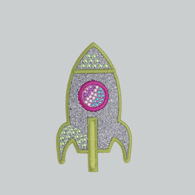 Junhin heat transfer  6.6*9.5 CM  silver glitter  rocket shapes embroidery patch for dress Embroidered Patches image32
