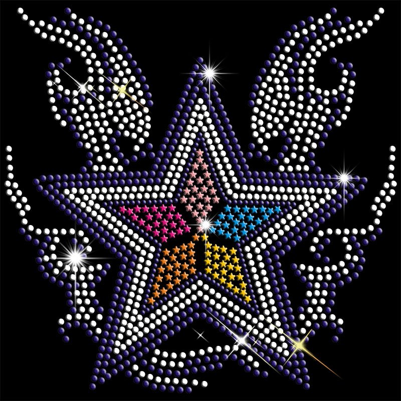Junhin hot fix 8*8 inch stars motif for t-shirts Rhinestone transfers image24