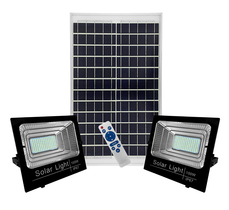 IP67 100lm/w Aluminum Alloy Remote-controlled timer switch 1 driving 2 solar flood light