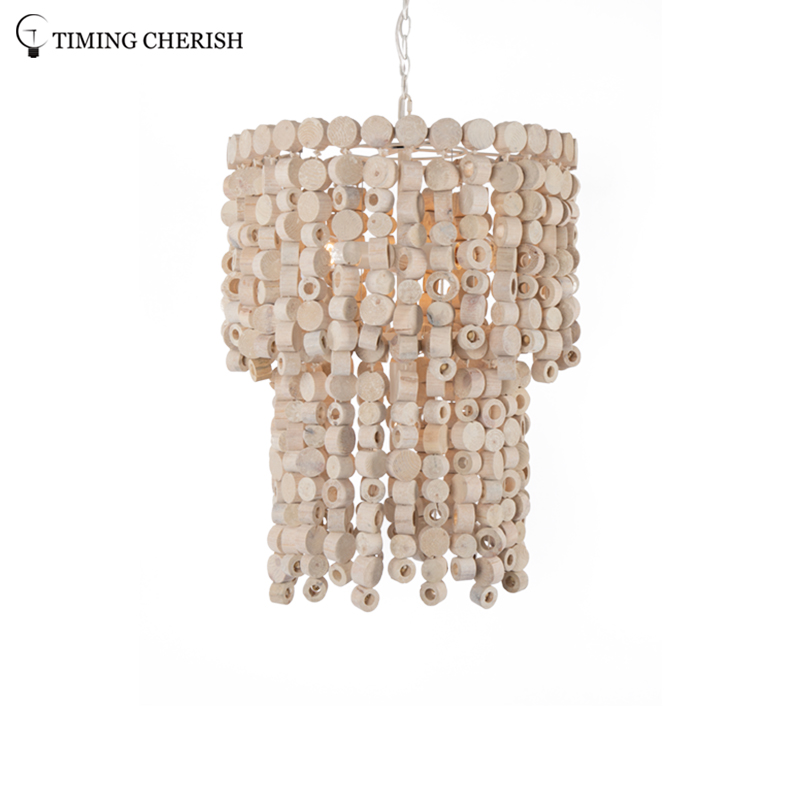 Exclusive Octave 4 Light Handmade Wood Chips Modern Chandelier Pendant Light in Natural Wood