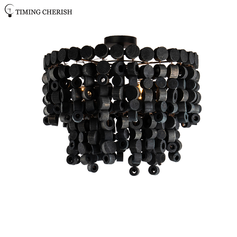 Exclusive Octave 3 Light Handmade Wooden Chips Ceilling Light in Black