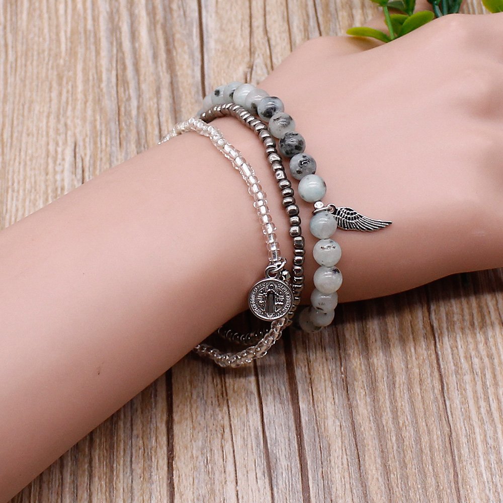 TTT Jewelry Charm Bracelet 3-Layer Elastic Cord Fashion Design Stone Beads Bracelet image36