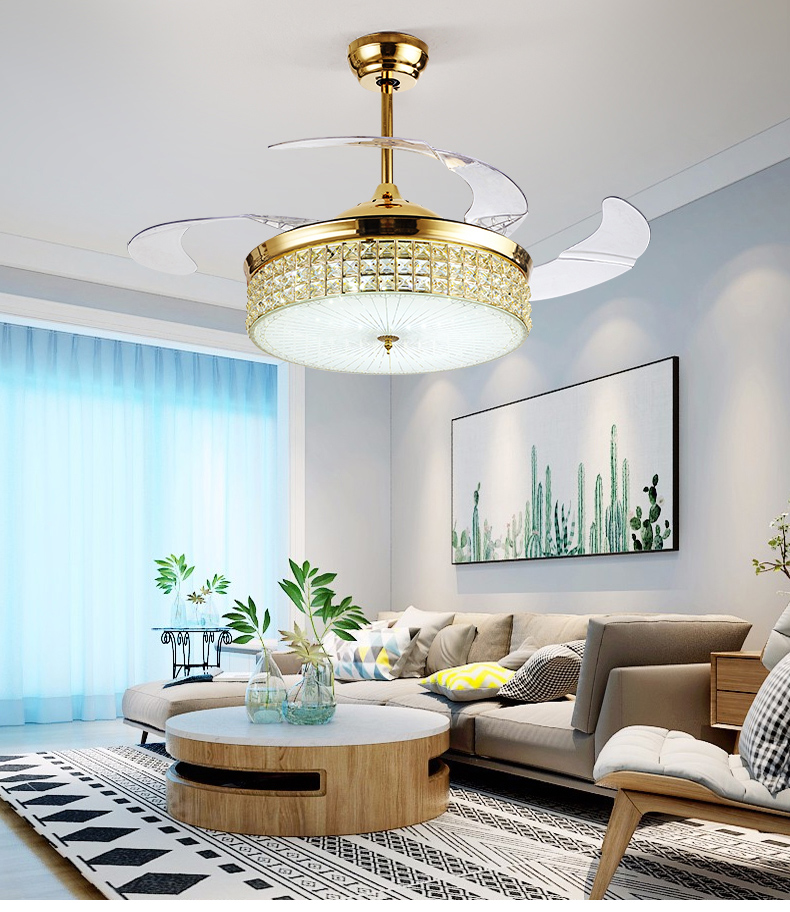 Modern invisible style fan lamp, 4 pieces of French gold ABS plastic fan blades model HJ074