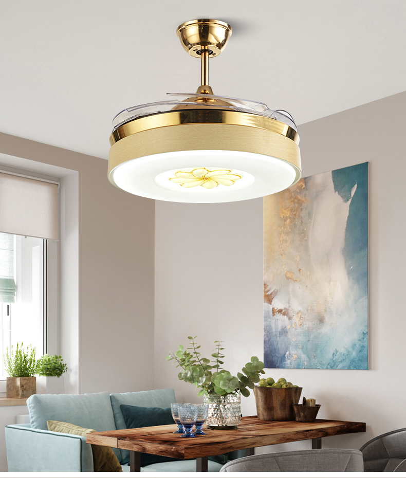 Modern invisible style fan lamp, 4 pieces of White ABS plastic fan blades model HJ3241