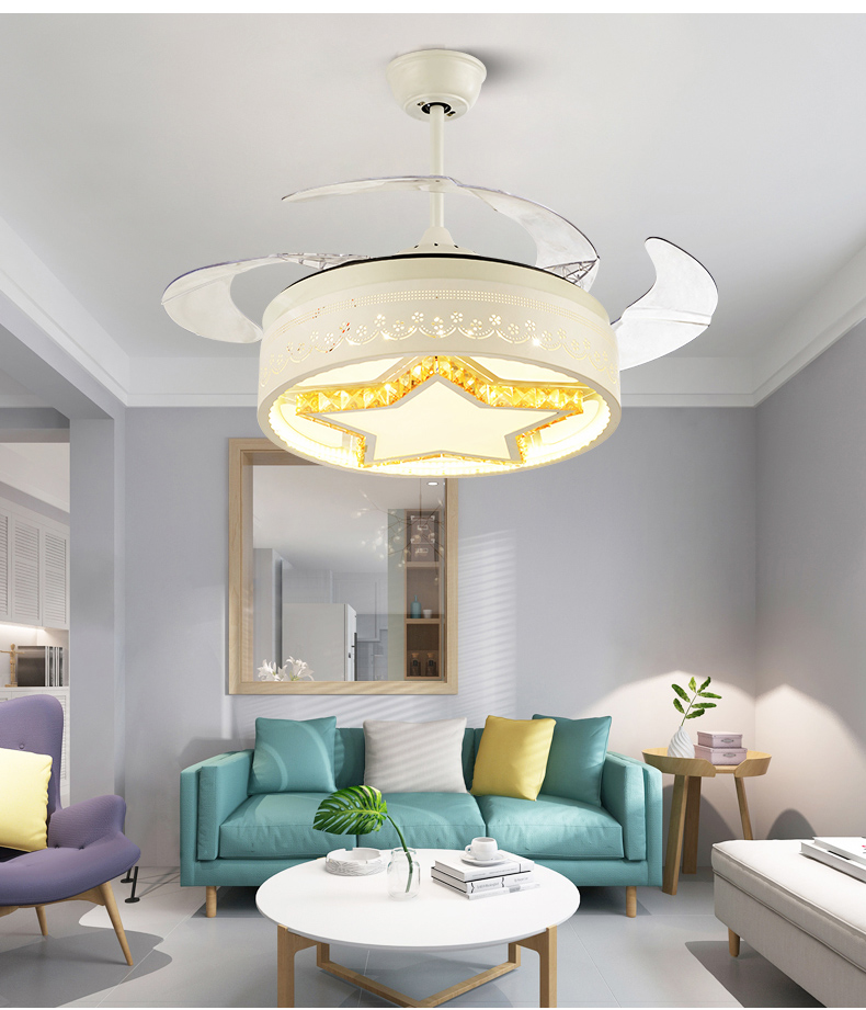 Modern invisible style fan lamp, 4 pieces of White ABS plastic fan blades model HJ3242