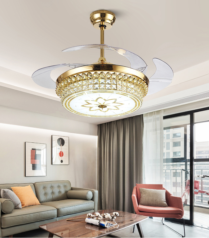 Modern invisible style fan lamp, 4 pieces of French gold ABS plastic fan blades model HJ9002B