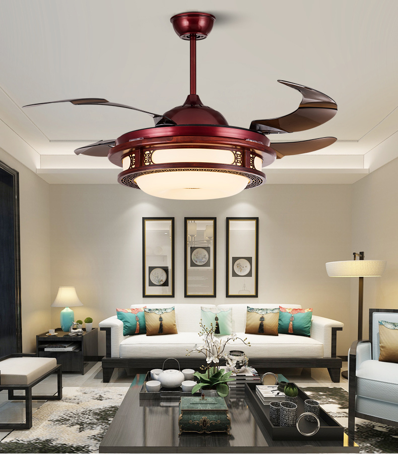 Traditional invisible style fan lamp, 4 pieces of Red ancient ABS plastic fan blades model HJ9028