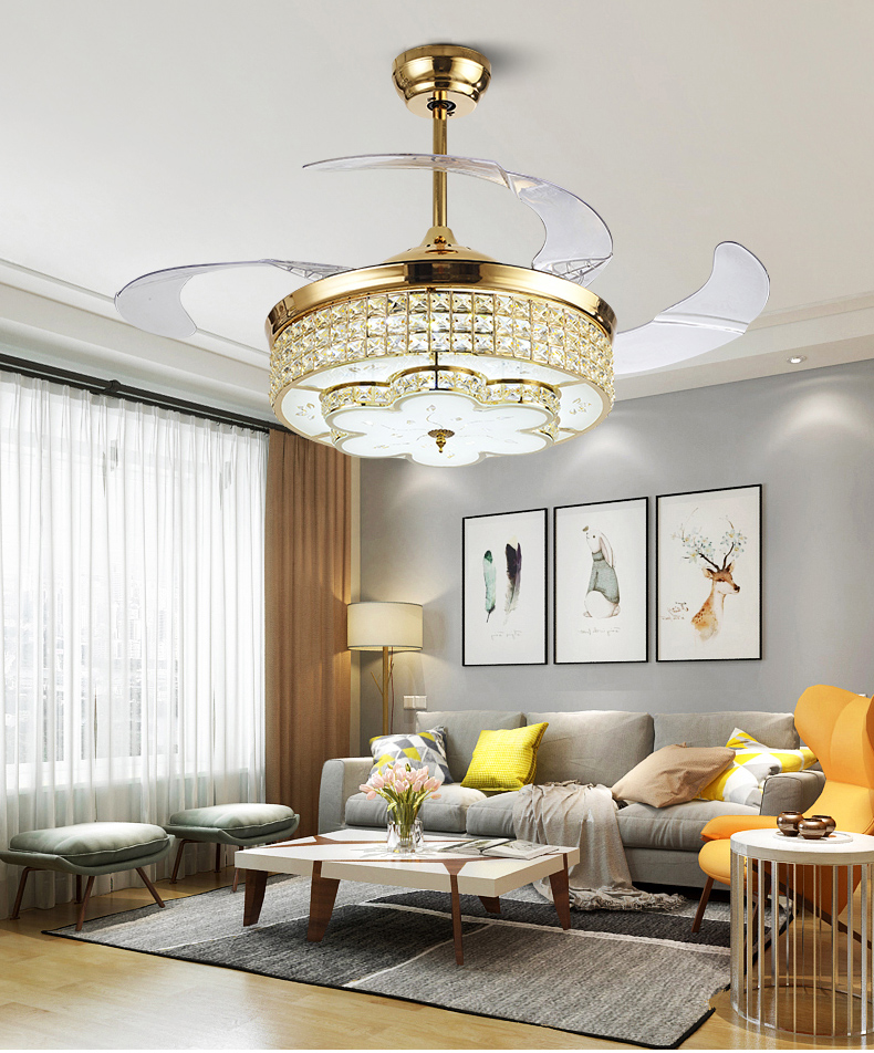 Modern invisible style fan lamp, 4 pieces of French gold ABS plastic fan blades model HJ9045